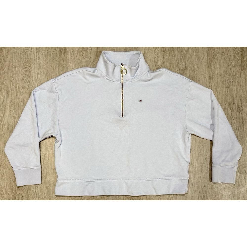 Tommy Hilfiger Half Zip Cropped Pullover Women's Size M Light Blue Sweatshirt